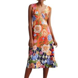 Anthropologie Orange Midi Dress Painterly Open-Back Midi Dress Motif New Size 14